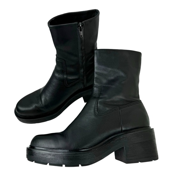 Zara Leather Ankle Platform Combat Boots Chunky Sole 1124/010 Women's Size 41 - Picture 10 of 16
